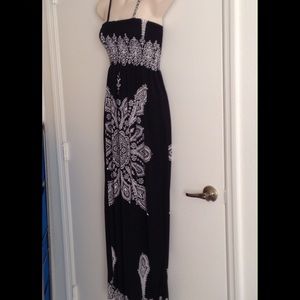 Black & White Maxi Dress, Elasticated Bodice.